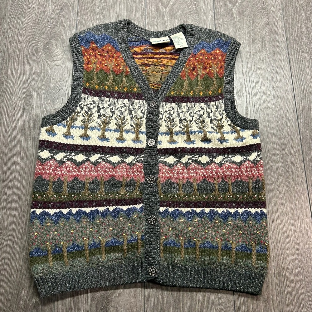 Vintage Northern Reflections Four Seasons Large Tree Landscape Knit Sweater Vest